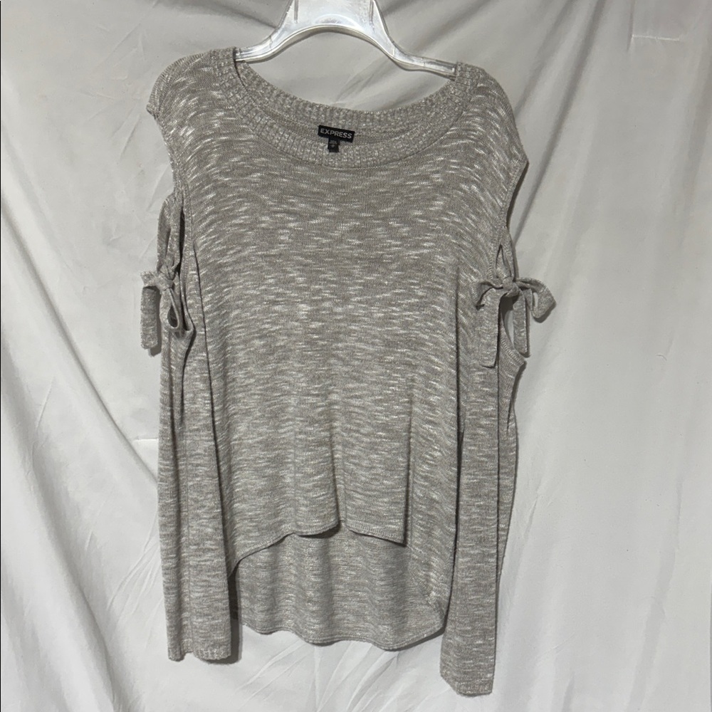 Express Heather Gray Knit Sweatshirt with Bow Details